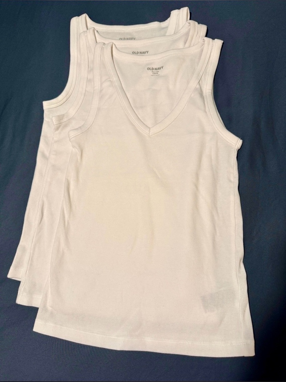 Old Navy White Ribbed V-Neck Tank Tops - Pack of 3